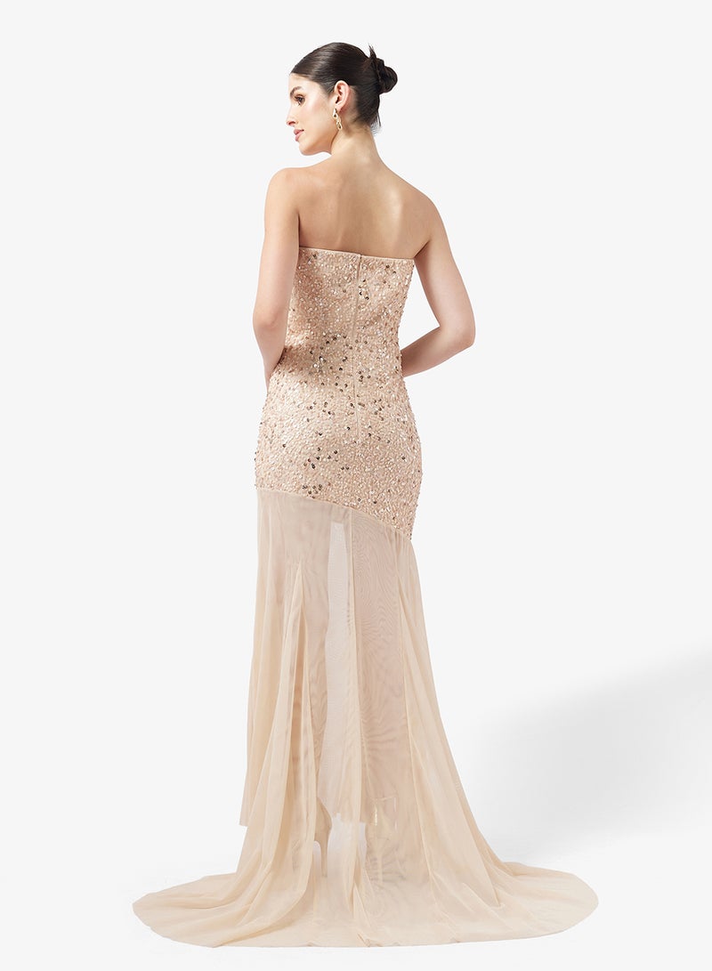 Little Mistress Embellished Mesh Bandeau Detail Maxi Dress - Image 2